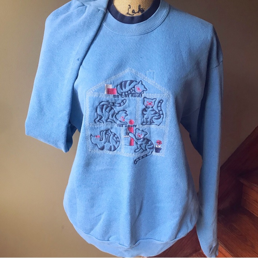 90s Vintage Embroidered Cat Sweater